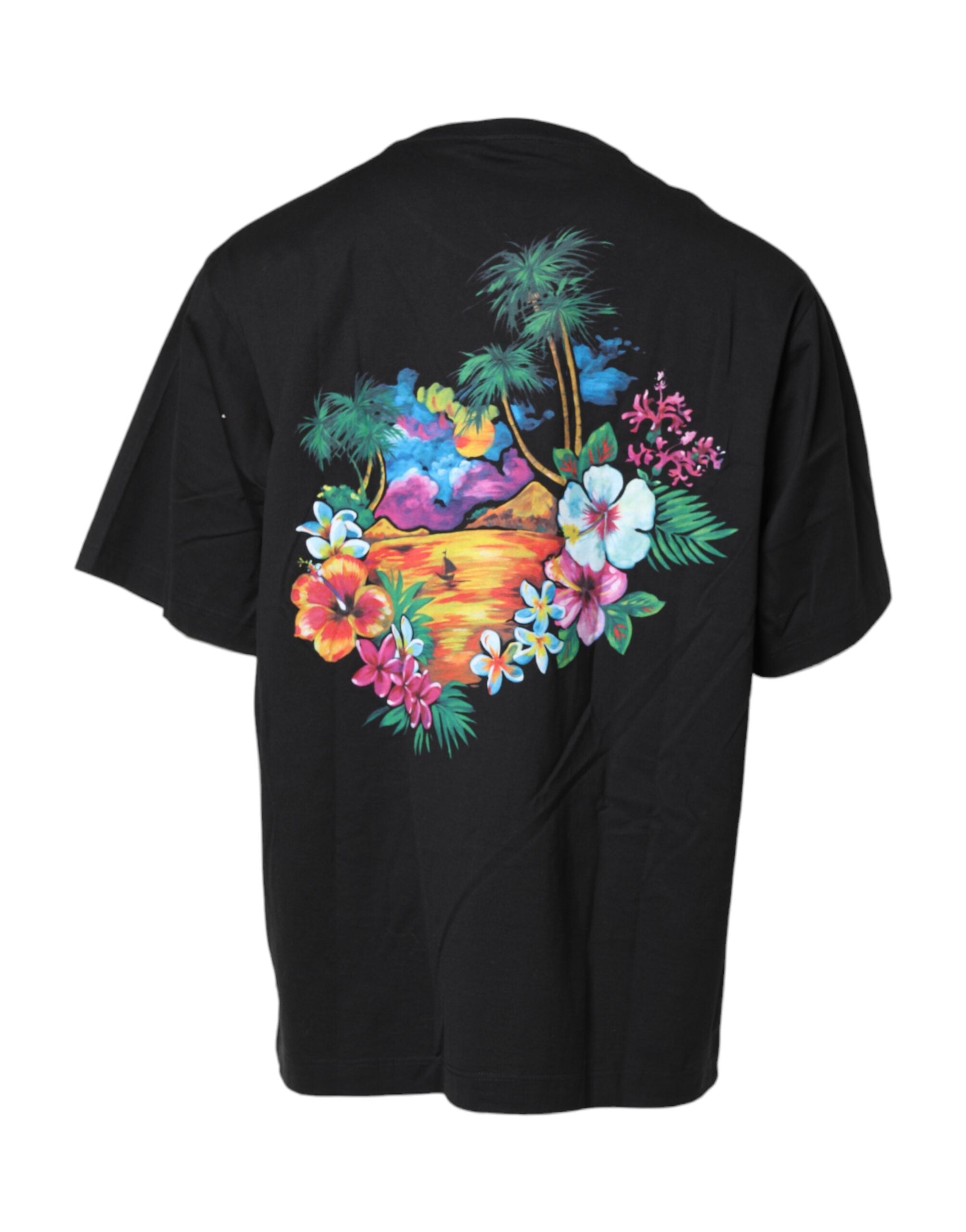 Dolce & Gabbana Black Floral Print Crew-Neck DG T-Shirt