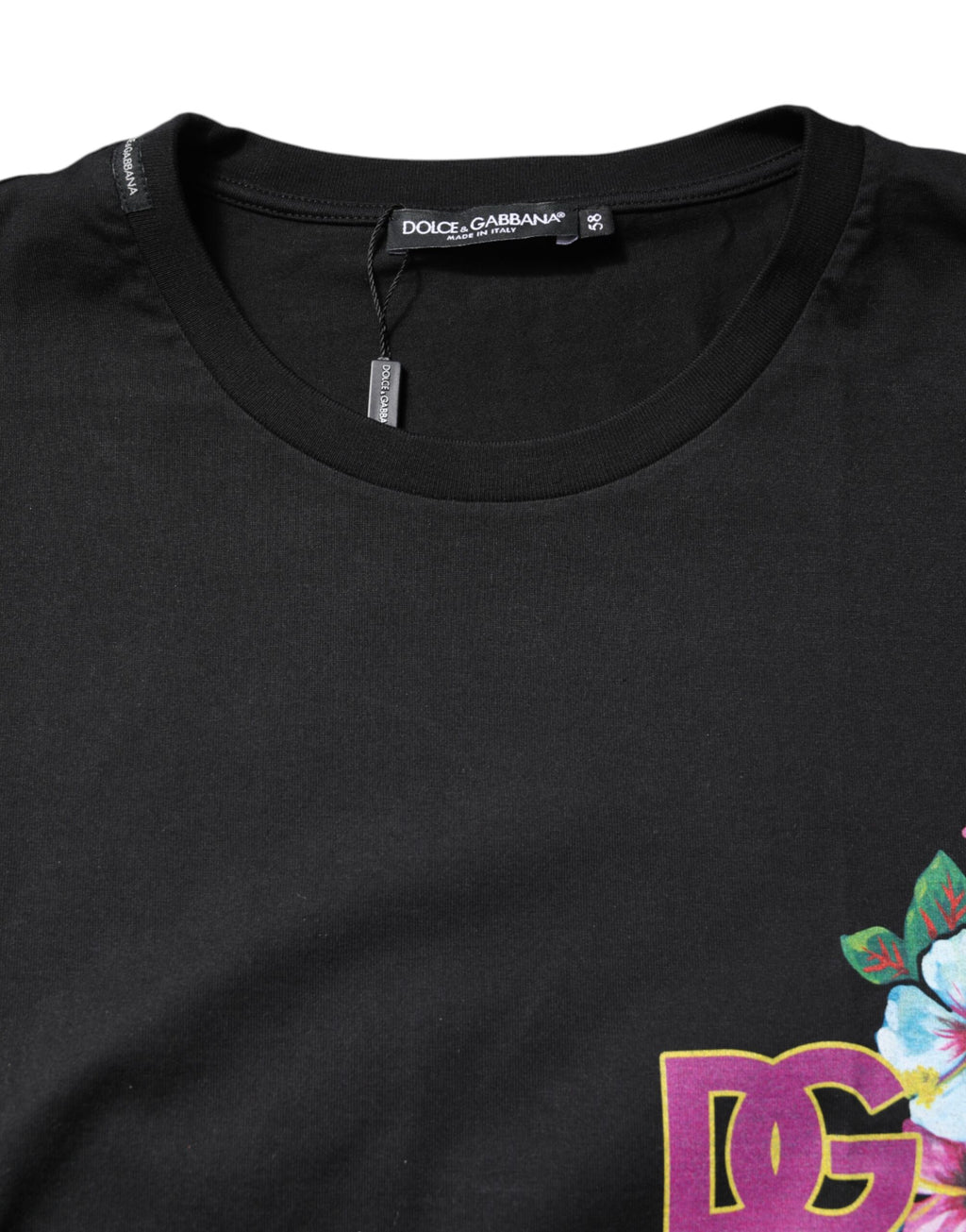 Dolce & Gabbana Black Floral Print Crew-Neck DG T-Shirt