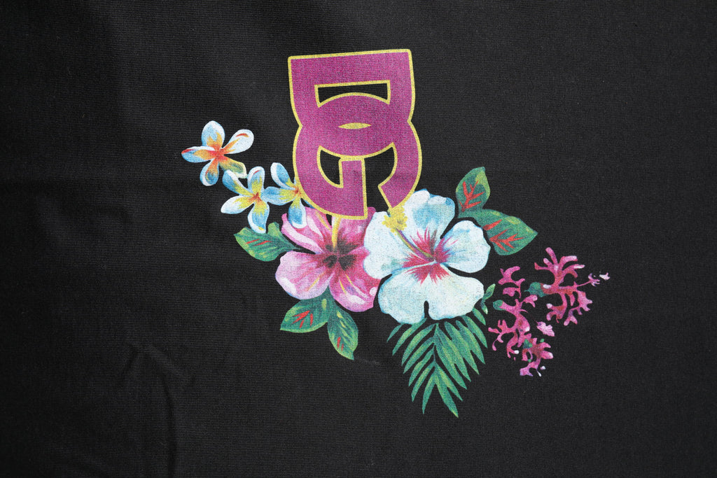 Dolce & Gabbana Black Floral Print Crew-Neck DG T-Shirt