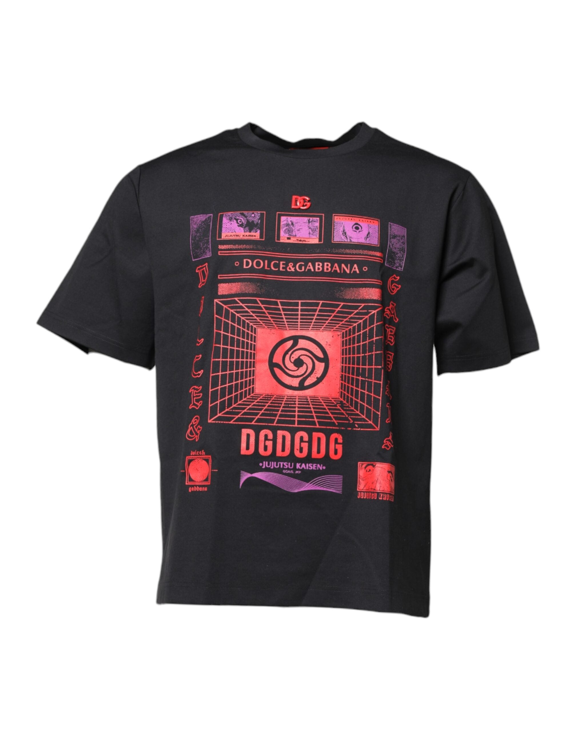 Dolce & Gabbana Schwarzes T-Shirt mit Rundhalsausschnitt und Grafikdruck aus Baumwolle