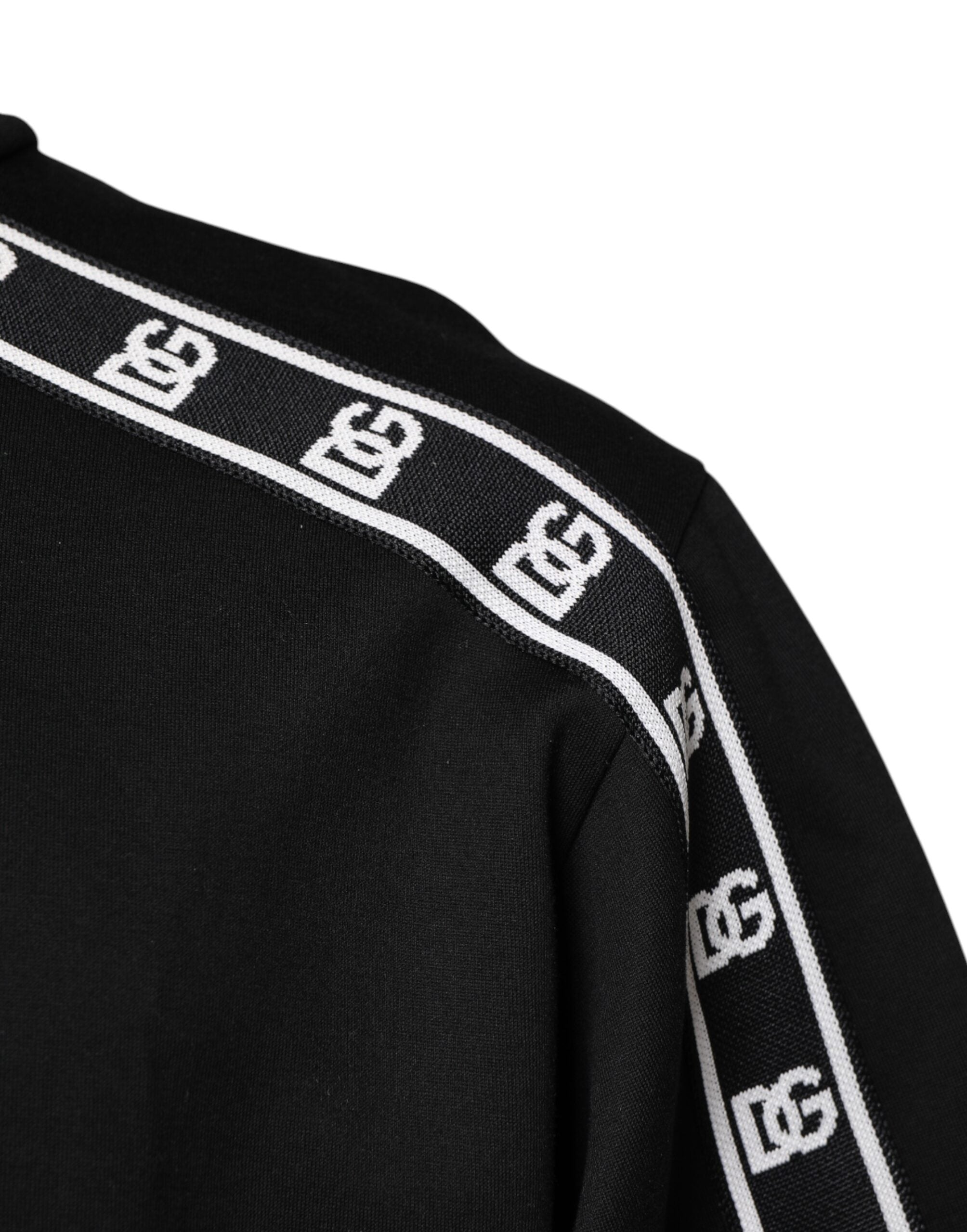 Dolce & Gabbana Schwarzes Rollkragen-T-Shirt mit DG-Druck aus Baumwolle