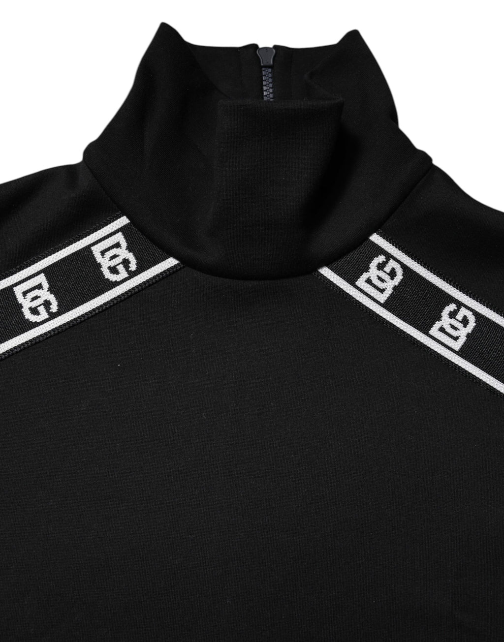 Dolce & Gabbana Schwarzes Rollkragen-T-Shirt mit DG-Druck aus Baumwolle