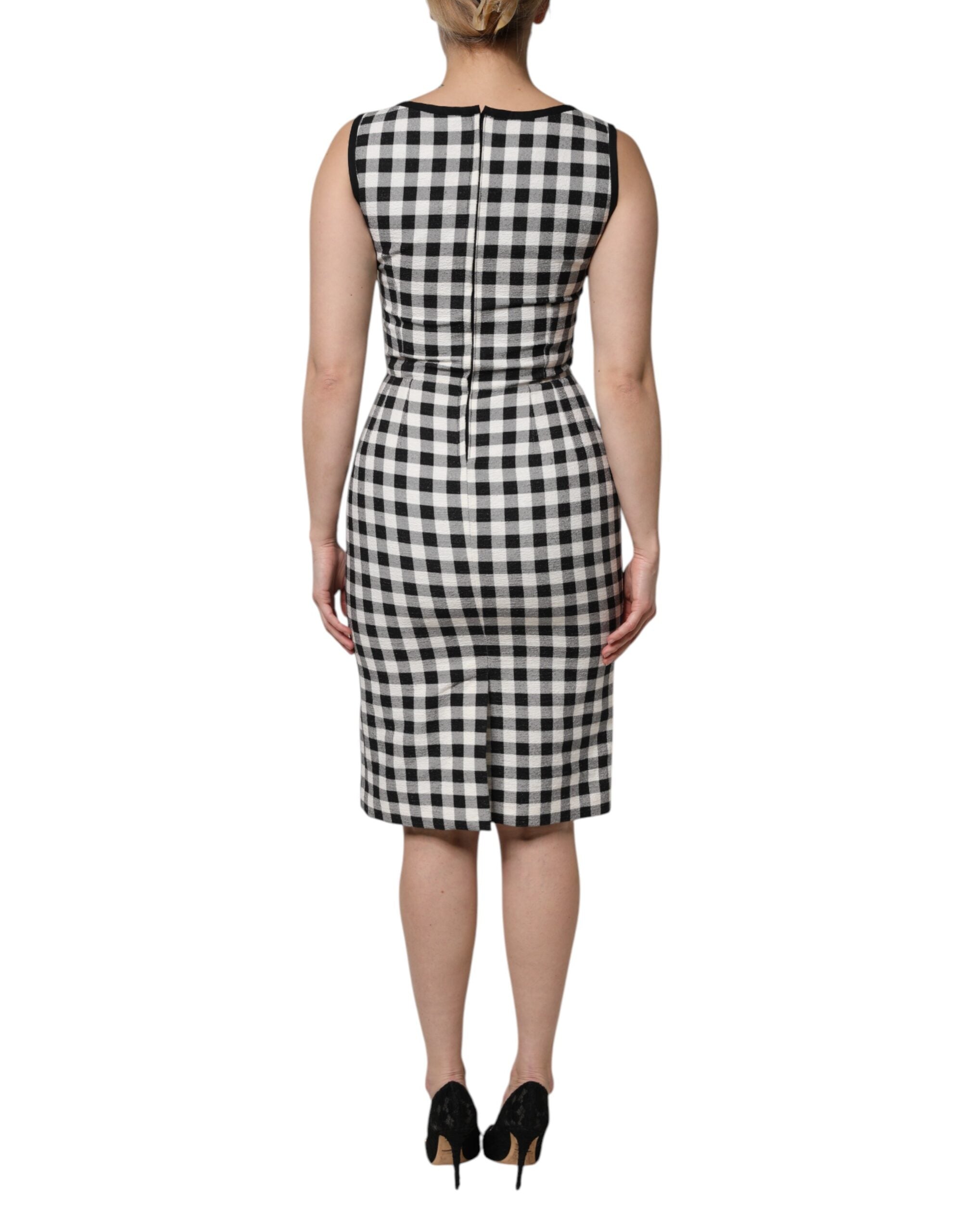 Dolce & Gabbana White Black Plaid Sleeveless Sheath Dress