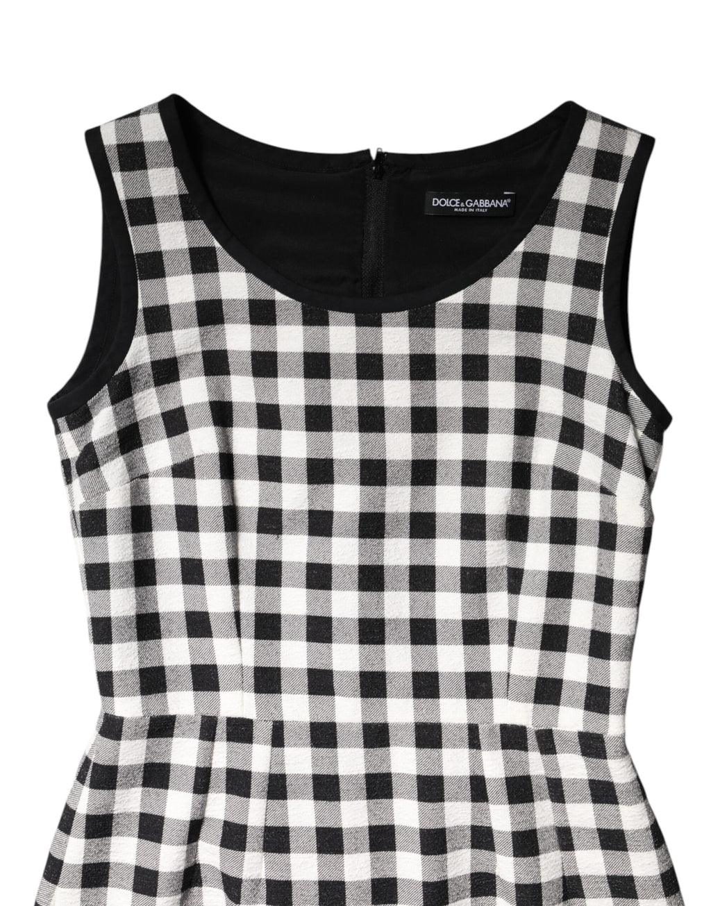 Dolce & Gabbana White Black Plaid Sleeveless Sheath Dress