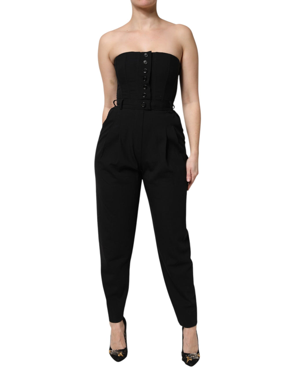 Dolce & Gabbana Black Strapless Wool Jumpsuit Dress