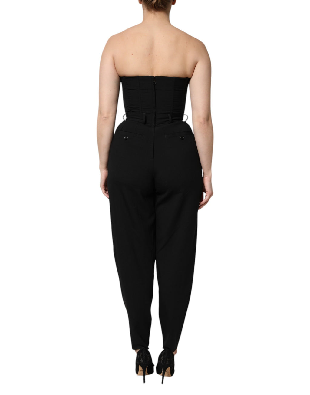 Dolce & Gabbana Black Strapless Wool Jumpsuit Dress