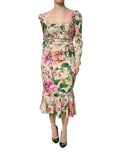 Dolce & Gabbana Rosa geblümtes Midikleid aus Seide mit ausgestelltem Rock