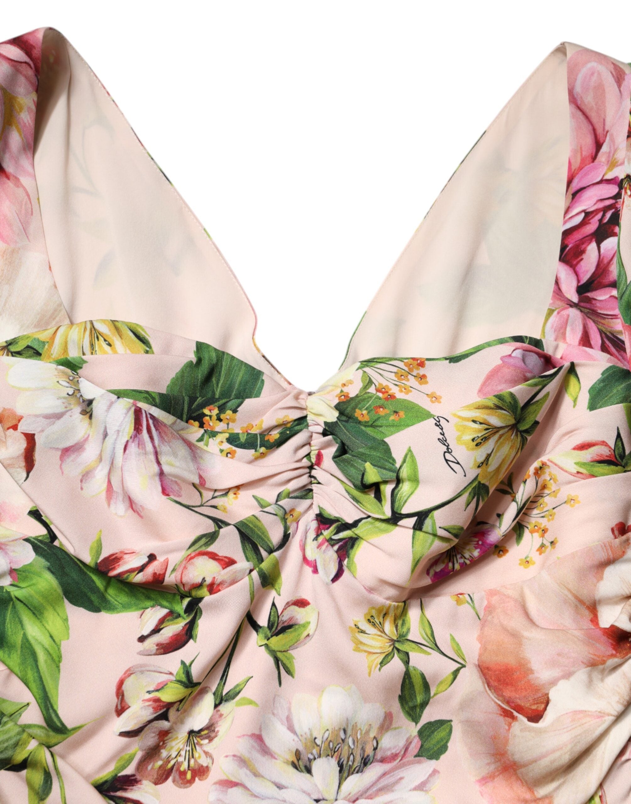 Dolce & Gabbana Pink Floral Silk Midi Dress with Flared Skirt
