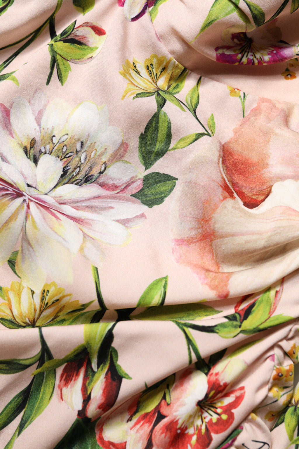 Dolce & Gabbana Pink Floral Silk Midi Dress with Flared Skirt