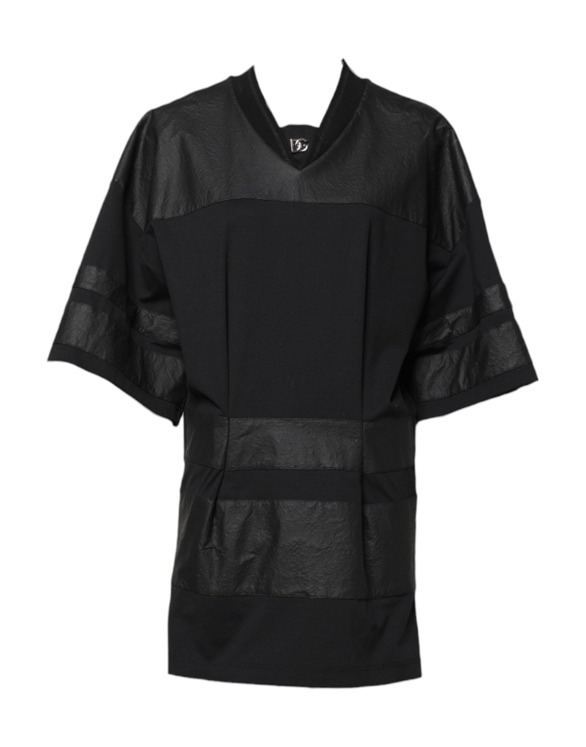 Dolce & Gabbana Schwarzes Baumwoll-T-Shirt mit kurzen Ärmeln und V-Ausschnitt