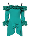 Dolce & Gabbana Green Off-the-Shoulder Lace Sheath Dress