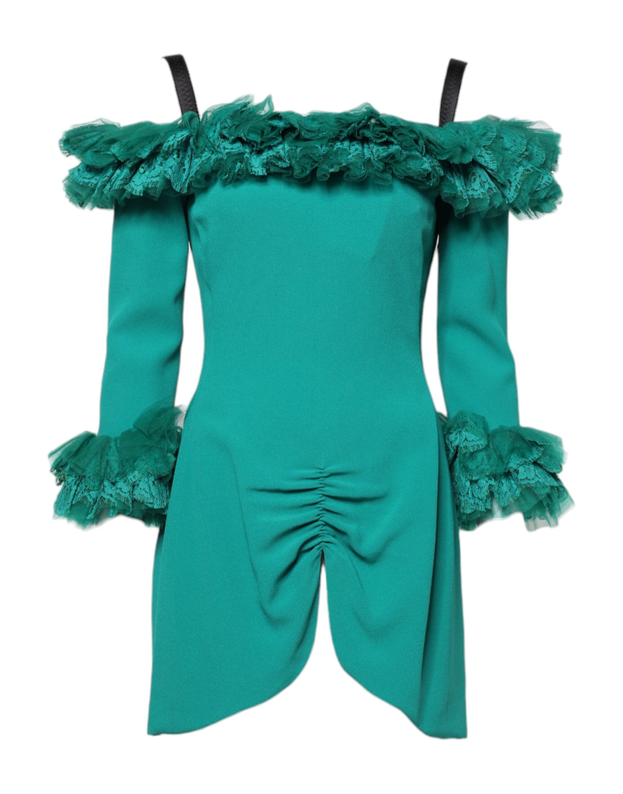 Dolce & Gabbana Green Off-the-Shoulder Lace Sheath Dress