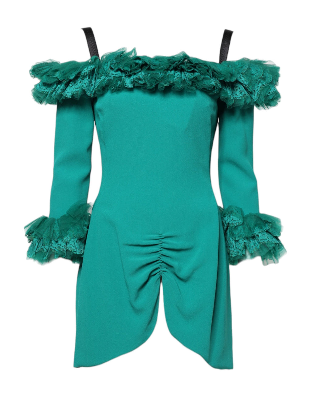 Dolce & Gabbana Green Off-the-Shoulder Lace Sheath Dress
