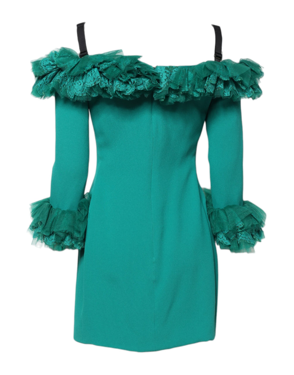 Dolce & Gabbana Green Off-the-Shoulder Lace Sheath Dress
