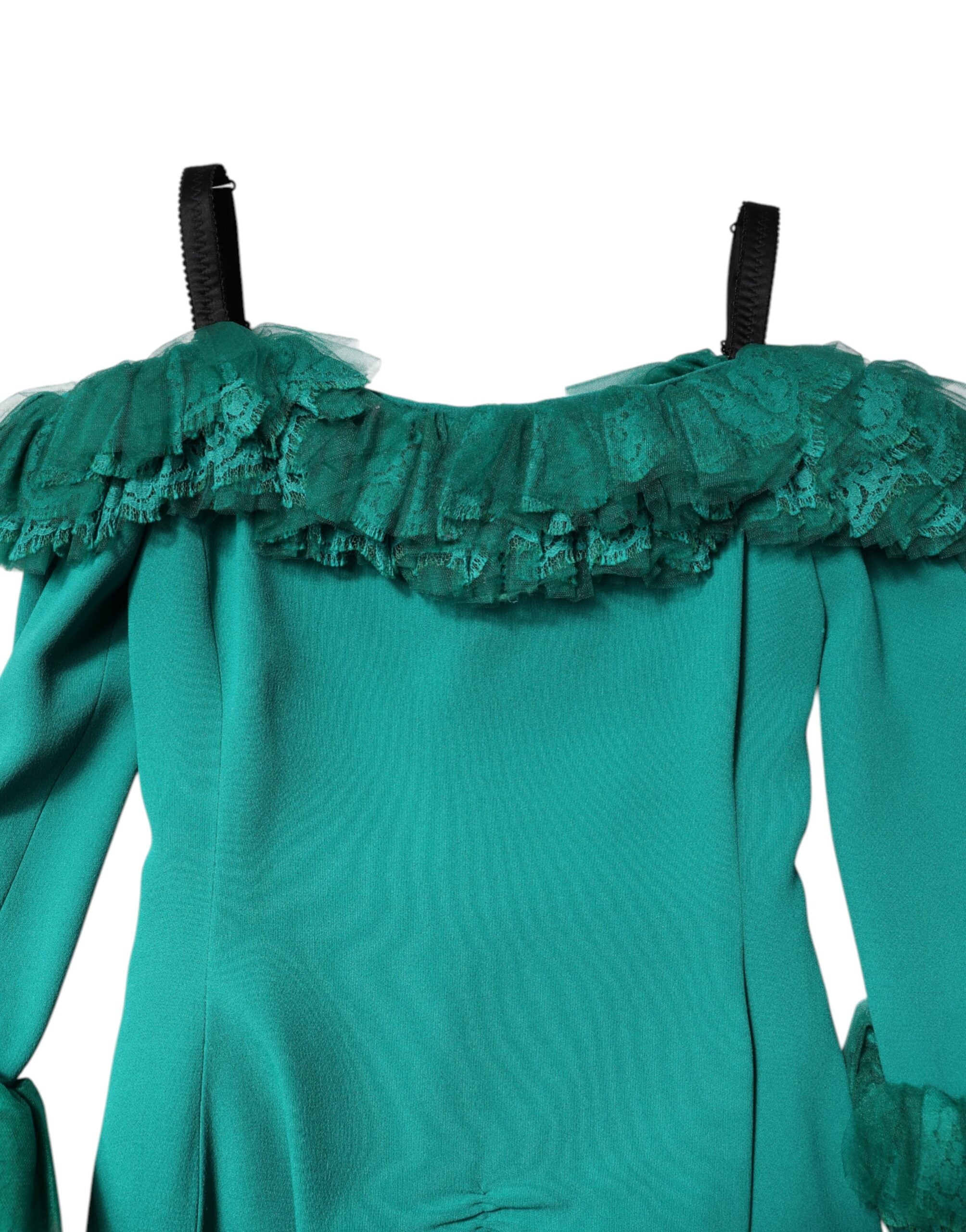 Dolce & Gabbana Green Off-the-Shoulder Lace Sheath Dress