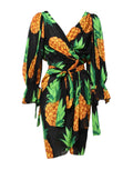Dolce & Gabbana Black Silk Pineapple Print Wrap Minidress