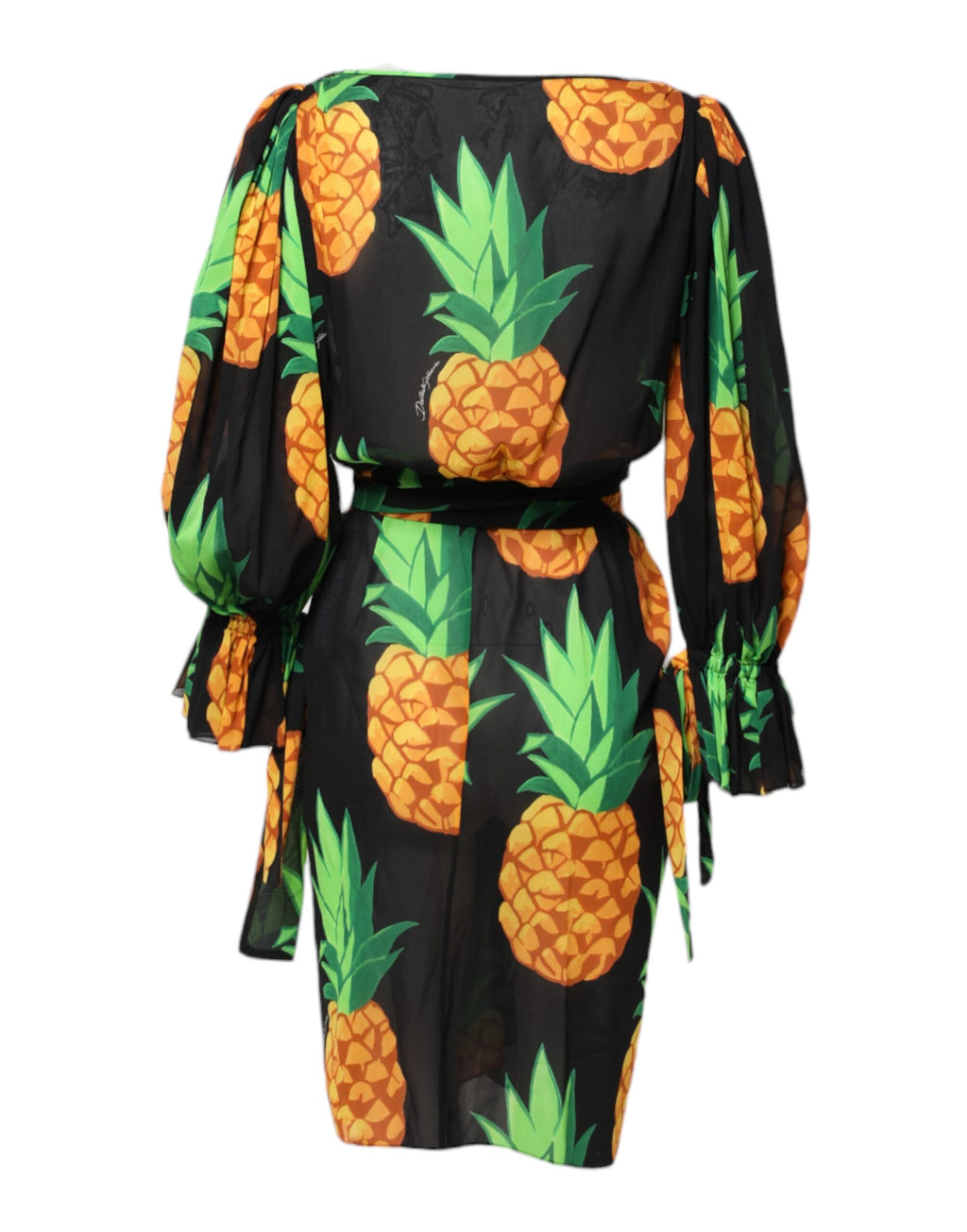 Dolce & Gabbana Black Silk Pineapple Print Wrap Minidress