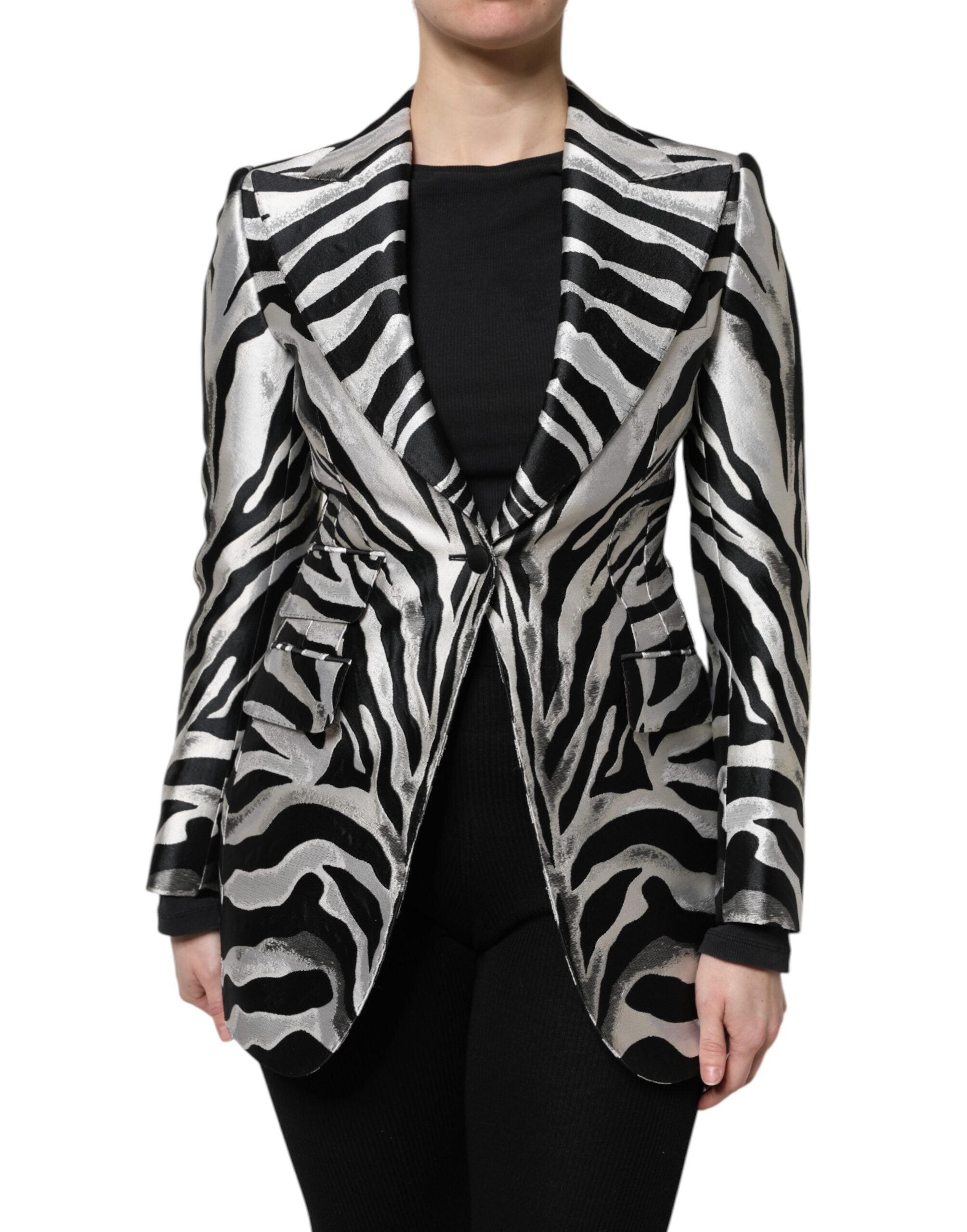 Dolce & Gabbana Schwarz Weiß Polyester Frauen Blazer Jacke