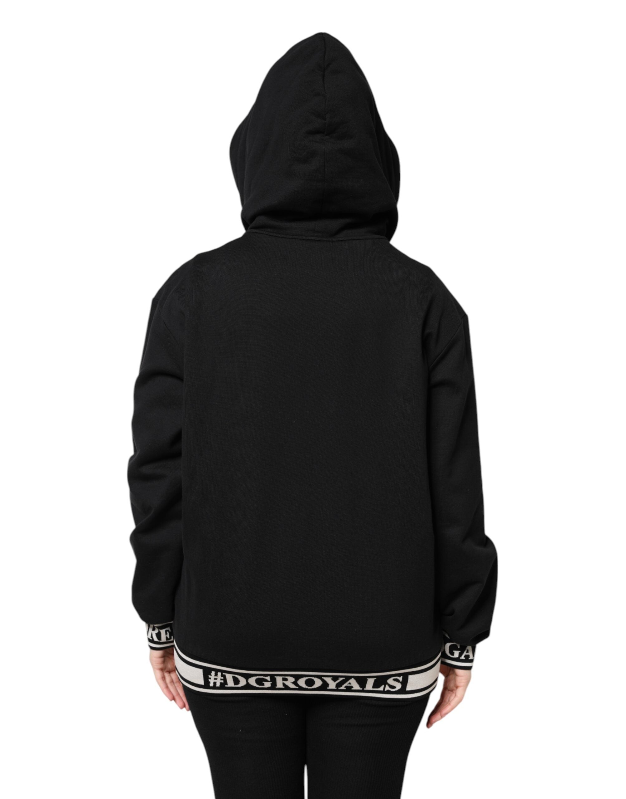 Dolce & Gabbana Black Cotton Hooded Zip-Up Sweatshirt
