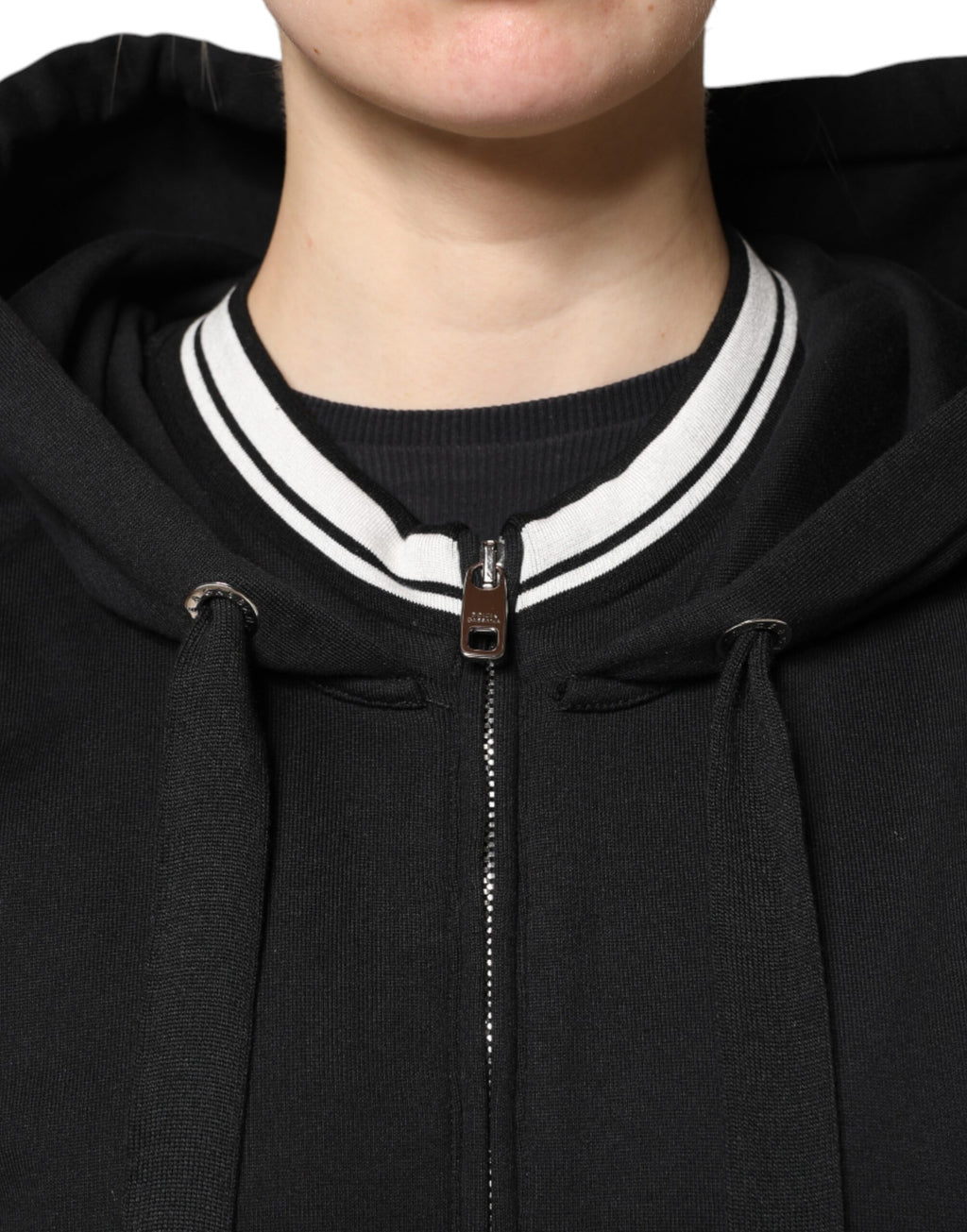 Dolce & Gabbana Black Cotton Hooded Zip-Up Sweatshirt