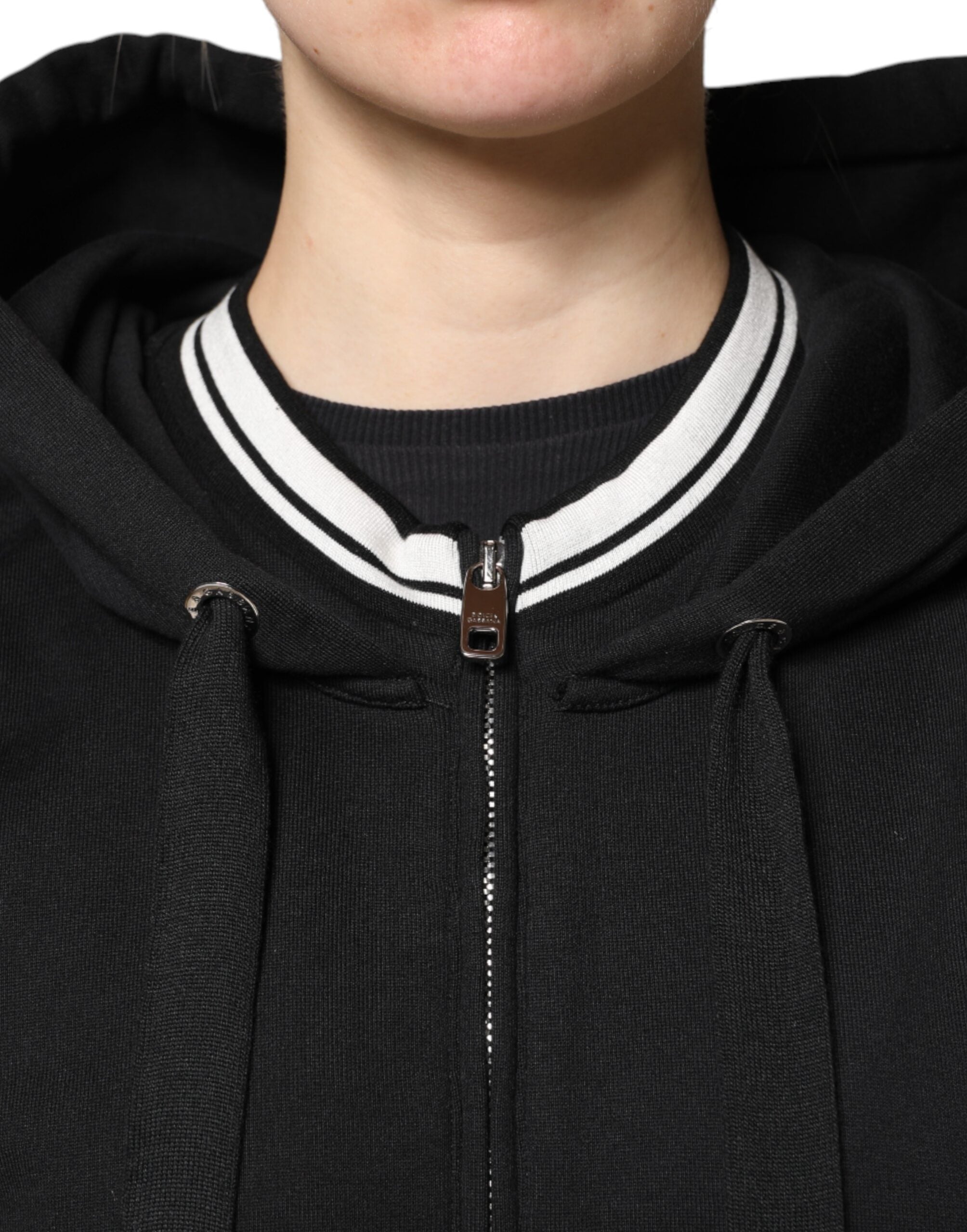 Dolce & Gabbana Black Cotton Hooded Zip-Up Sweatshirt