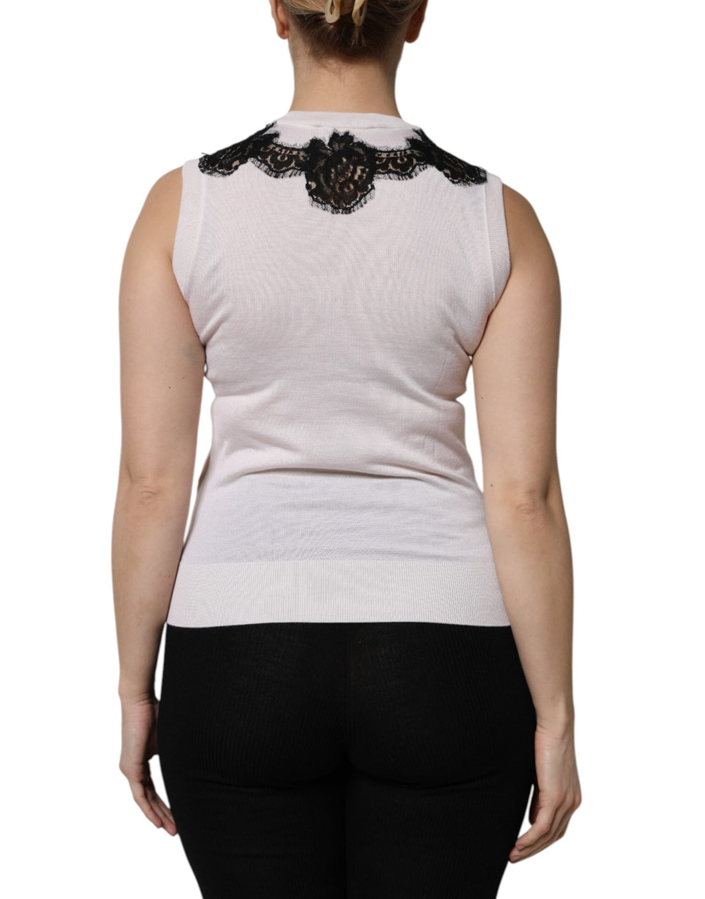 Dolce & Gabbana White Cashmere Tank Top with Floral Lace