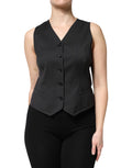 Dolce & Gabbana Black Striped Sleeveless Button-Down Top