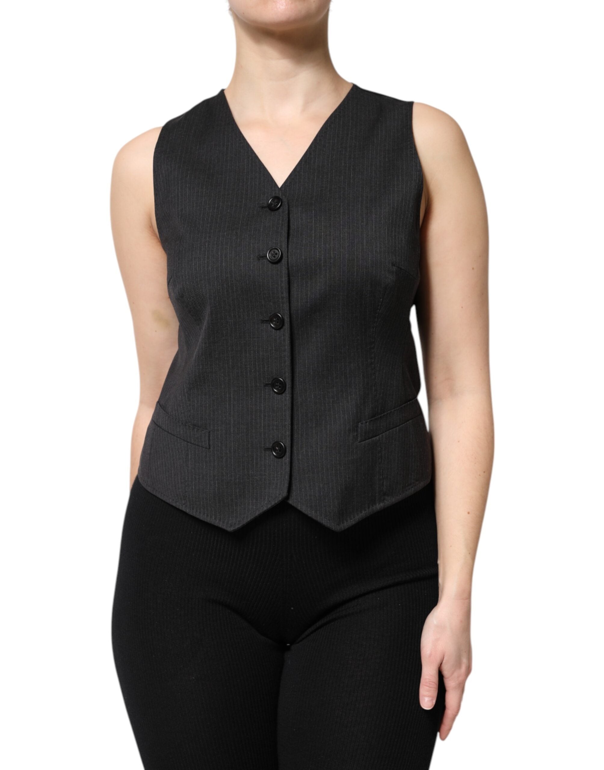 Dolce & Gabbana Black Striped Sleeveless Button-Down Top