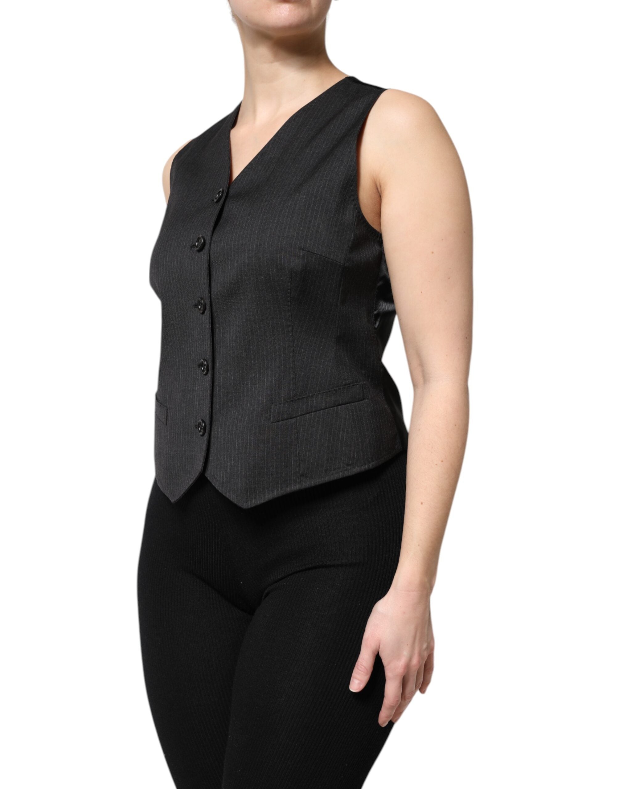 Dolce & Gabbana Black Striped Sleeveless Button-Down Top