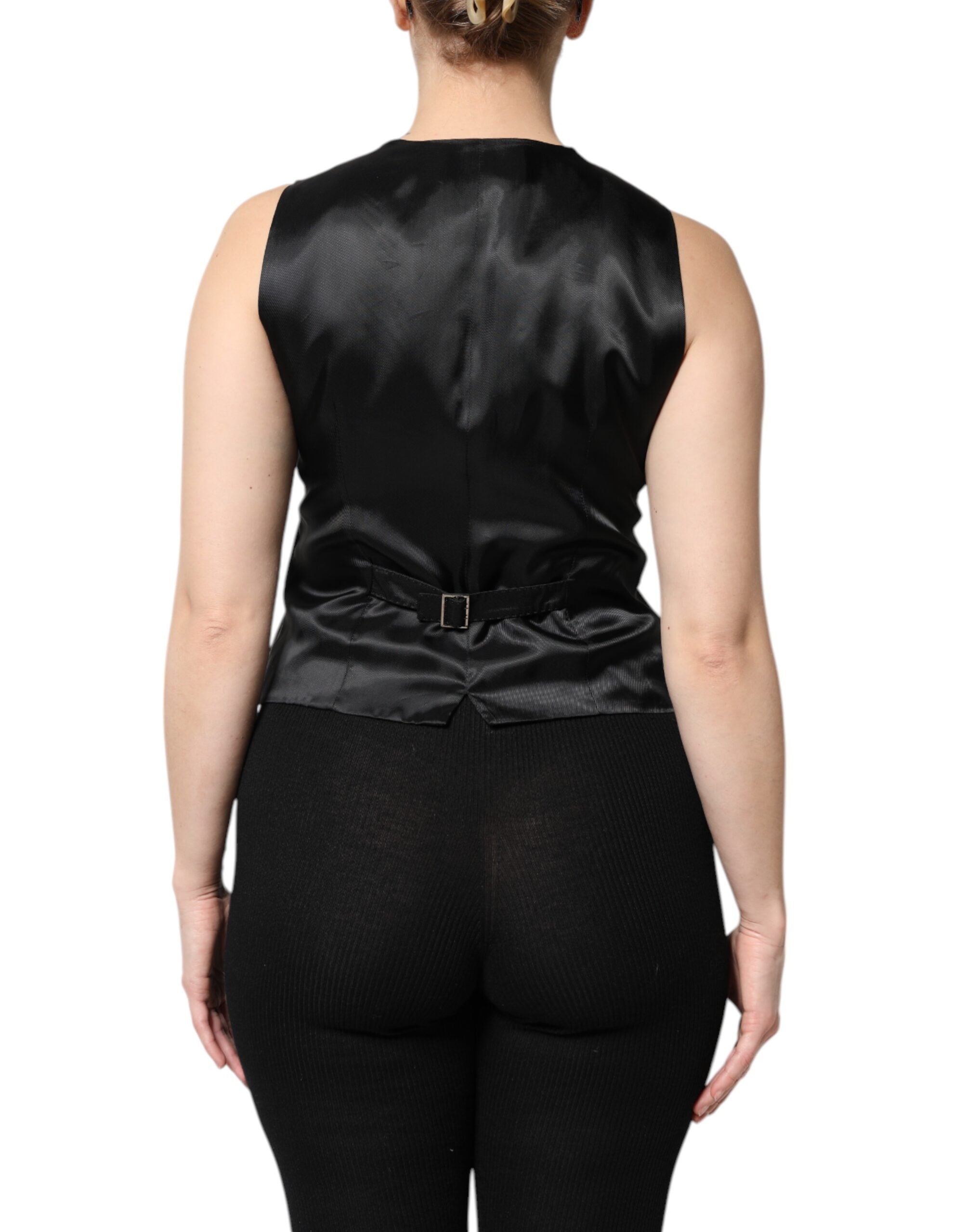 Dolce & Gabbana Black Striped Sleeveless Button-Down Top