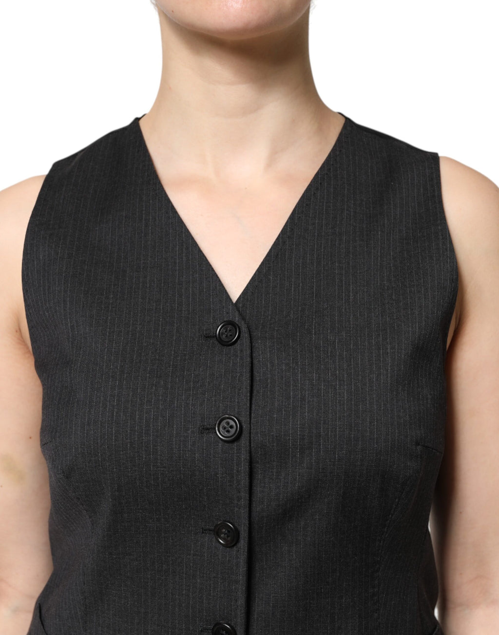 Dolce & Gabbana Black Striped Sleeveless Button-Down Top