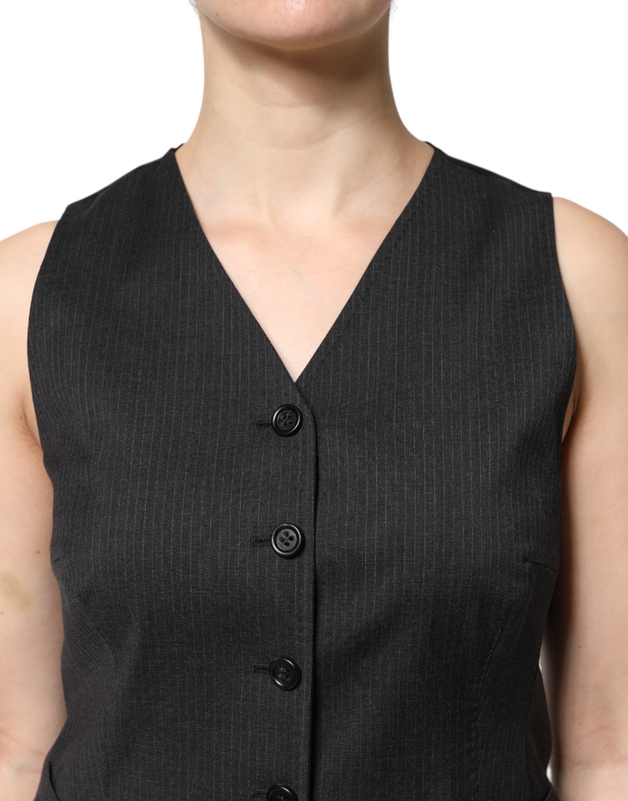 Dolce & Gabbana Black Striped Sleeveless Button-Down Top