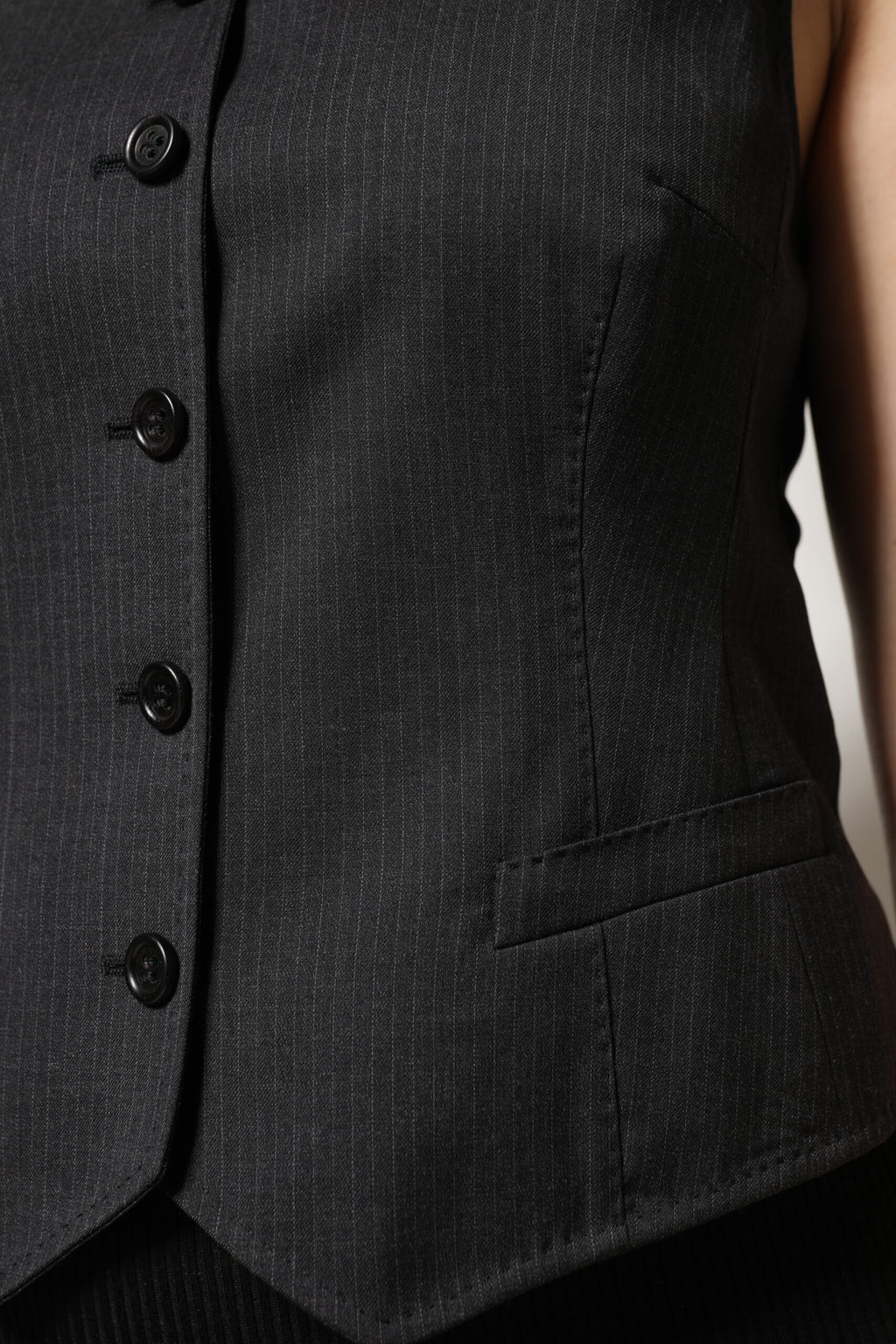Dolce & Gabbana Black Striped Sleeveless Button-Down Top
