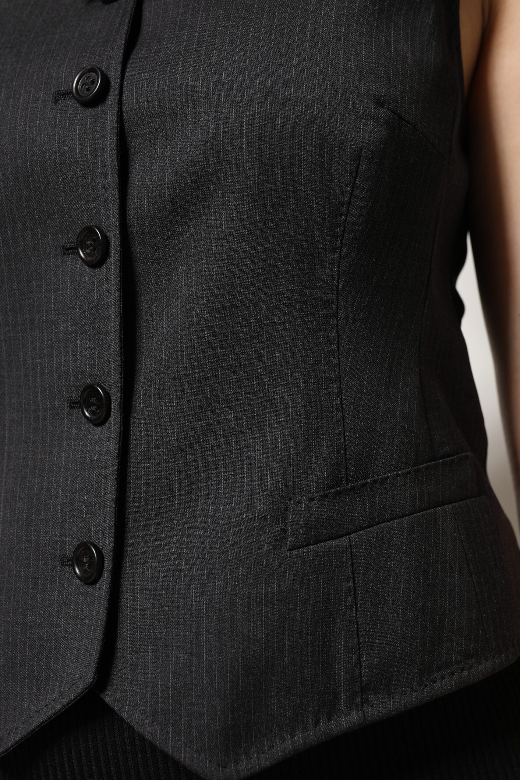 Dolce & Gabbana Black Striped Sleeveless Button-Down Top