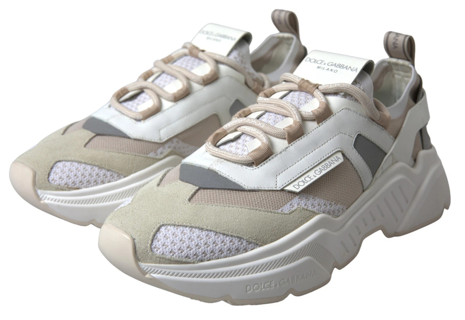 Dolce & Gabbana Turnschuhe Weiß Beige Leder Sport DAYMASTER Schuhe