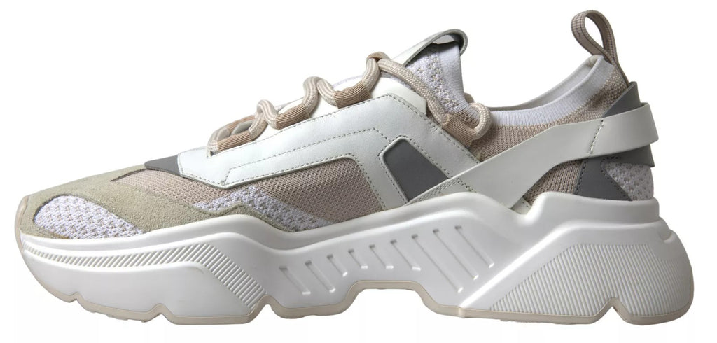 Dolce & Gabbana Turnschuhe Weiß Beige Leder Sport DAYMASTER Schuhe