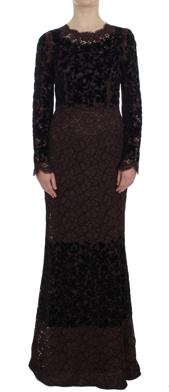 Dolce & Gabbana Lila Florales Ricamo Maxikleid aus Spitze