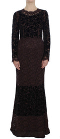 Dolce & Gabbana Lila Florales Ricamo Maxikleid aus Spitze