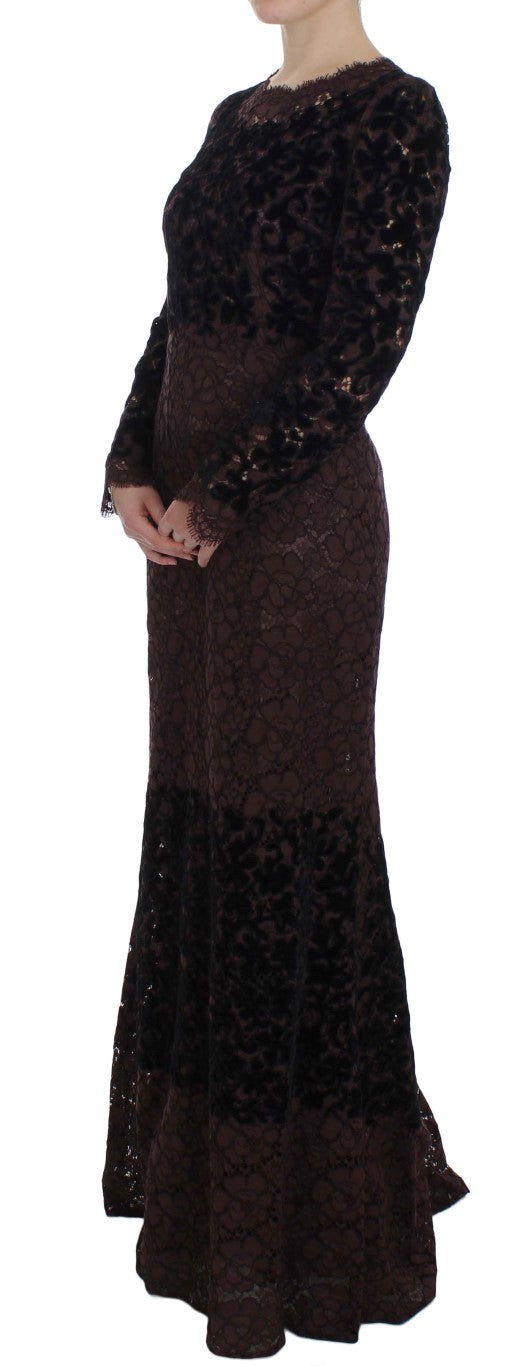 Dolce & Gabbana Lila Florales Ricamo Maxikleid aus Spitze