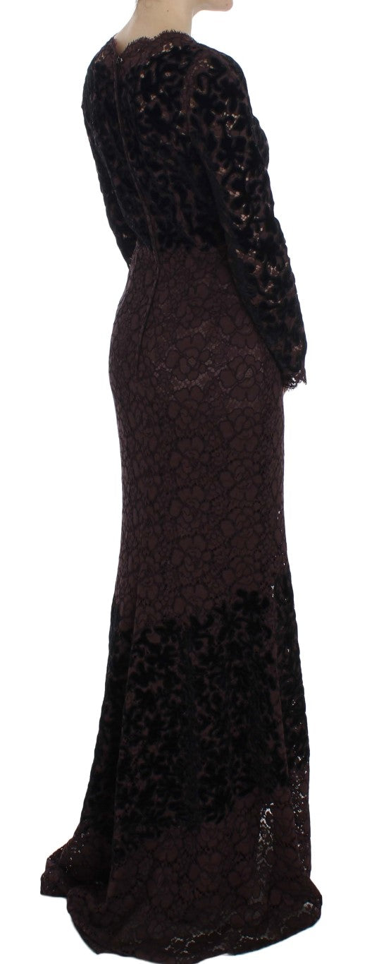 Dolce & Gabbana Lila Florales Ricamo Maxikleid aus Spitze