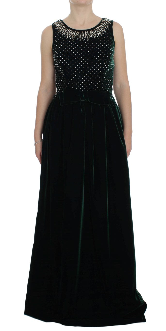 Dolce & Gabbana Long Green Velvet and Crystal Maxi Dress