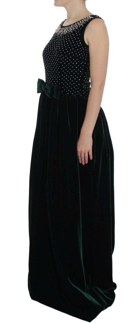 Dolce & Gabbana Long Green Velvet and Crystal Maxi Dress