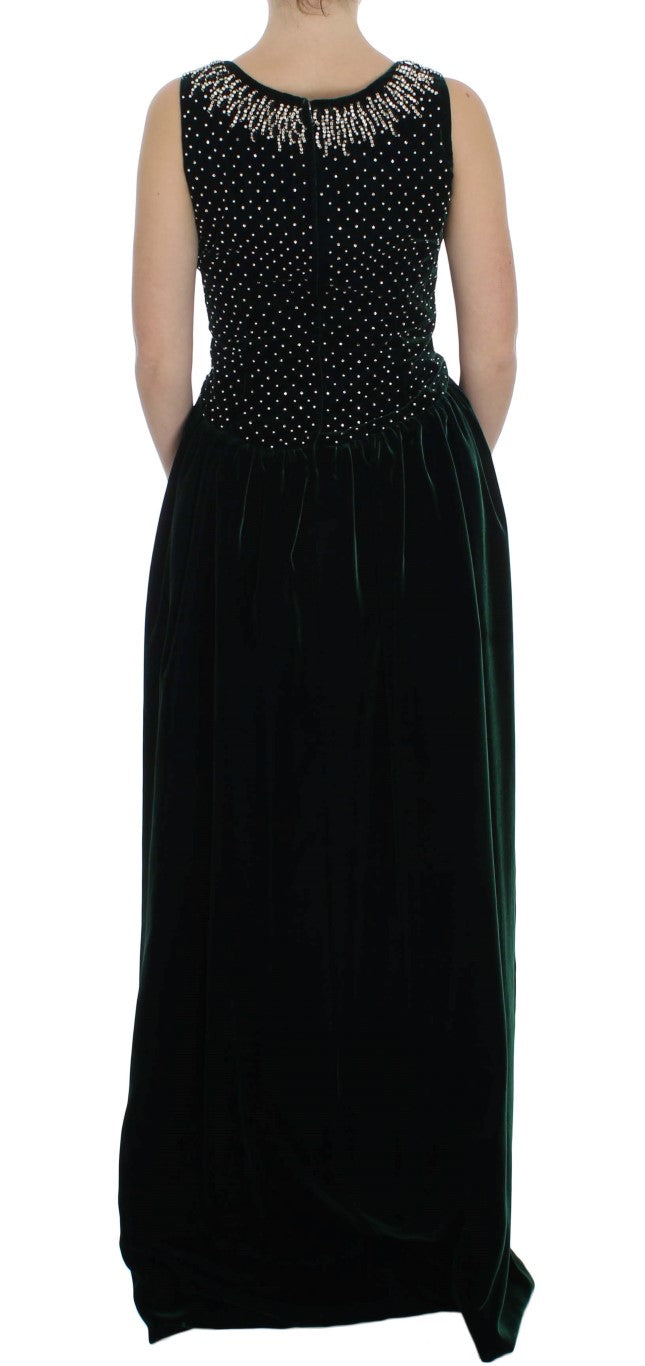 Dolce & Gabbana Long Green Velvet and Crystal Maxi Dress