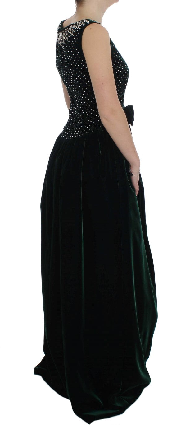 Dolce & Gabbana Long Green Velvet and Crystal Maxi Dress