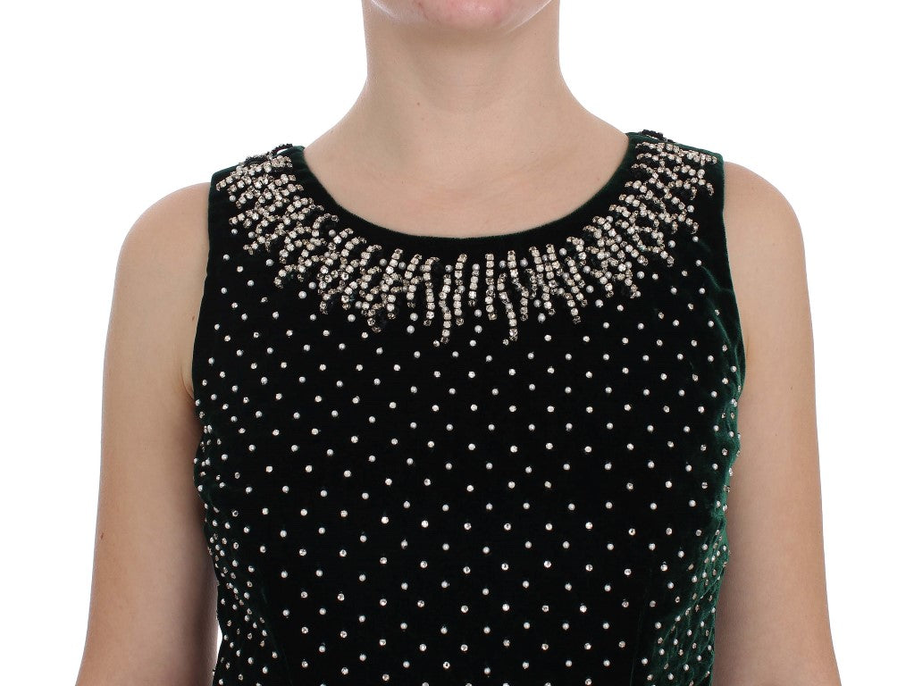 Dolce & Gabbana Long Green Velvet and Crystal Maxi Dress