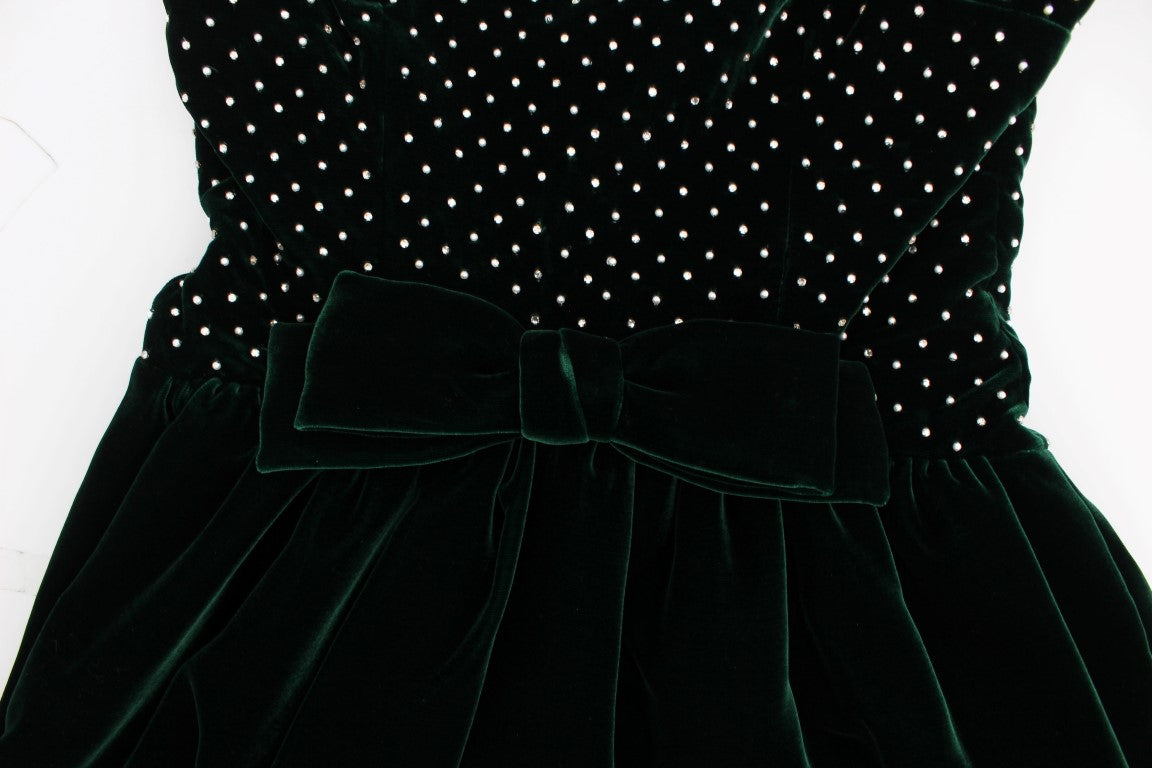 Dolce & Gabbana Long Green Velvet and Crystal Maxi Dress