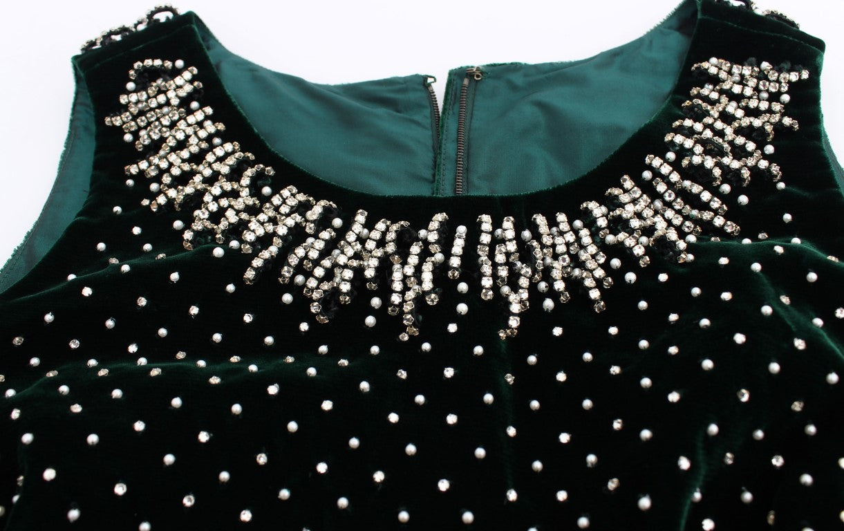 Dolce & Gabbana Long Green Velvet and Crystal Maxi Dress