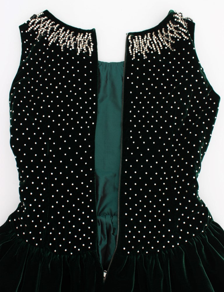 Dolce & Gabbana Long Green Velvet and Crystal Maxi Dress