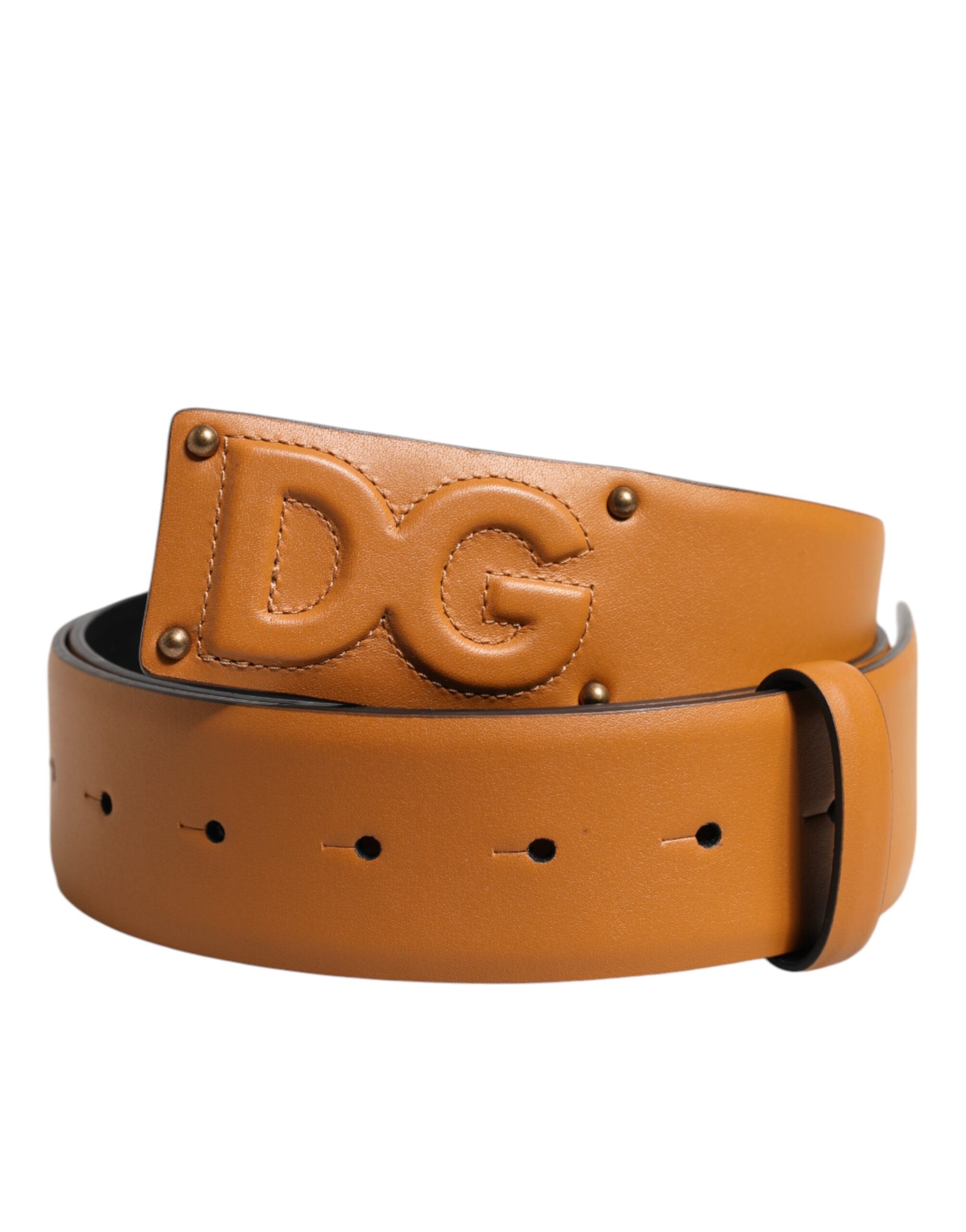 Dolce & Gabbana Brauner Lederschnallengürtel mit DG-Logo-Prägung