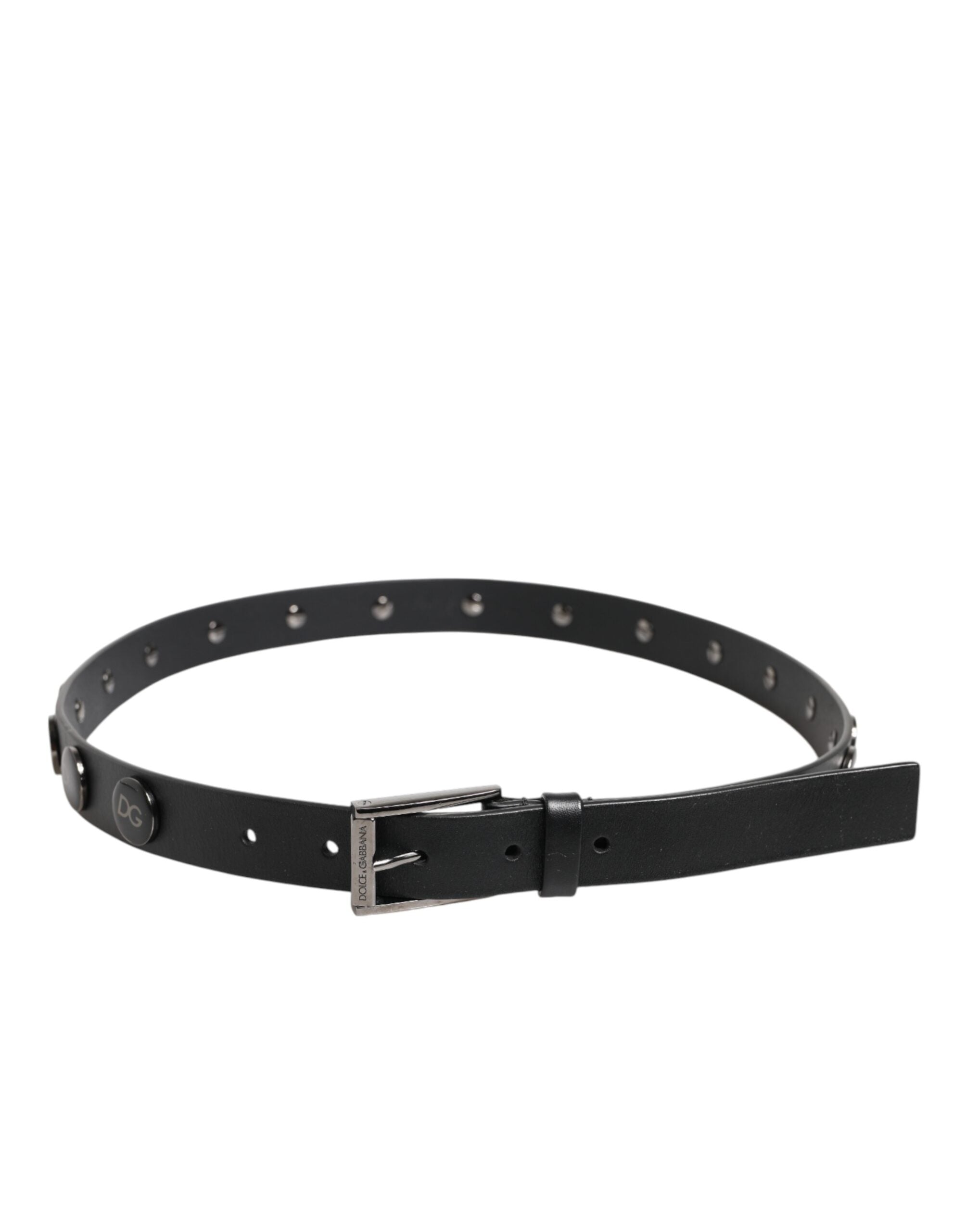 Dolce & Gabbana Schwarzer Luxus Leder DG Nieten Schnalle Gürtel